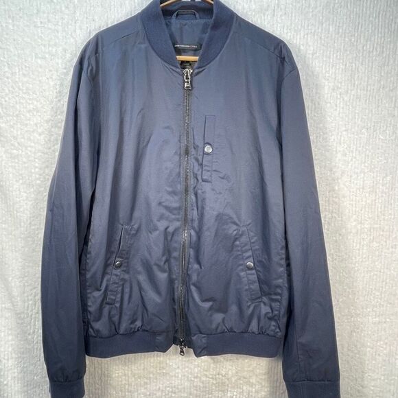 John Varvatos Navy Blue USA Flight Pockets Full Zip Bomber Jacket Size Large - Picture 1 of 7